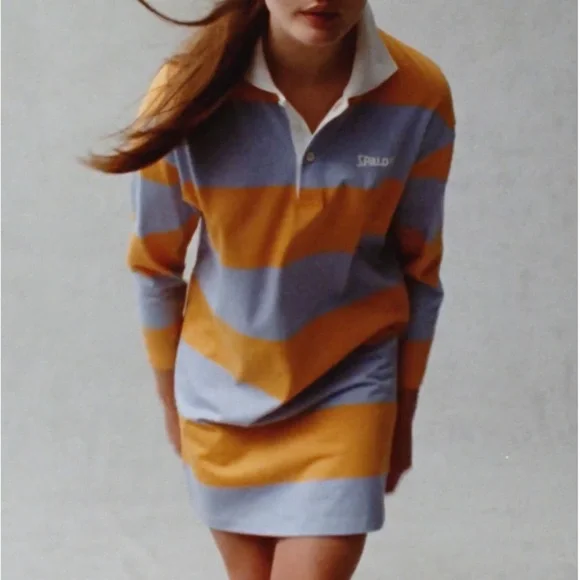 Zara Spalding stripe orange and blue long sleeves polo t-shirt dress NWT - Picture 2 of 8